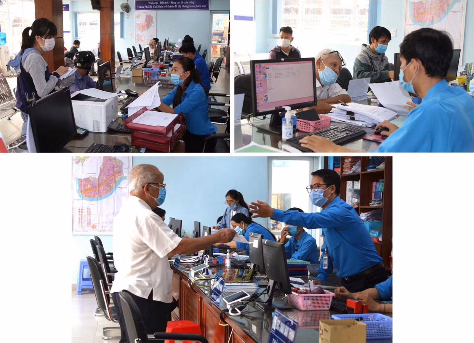 Cán bộ UBND phường Hiệp Bình Chánh, thành phố Thủ Đức hướng dẫn thủ tục hành chính cho người dân.