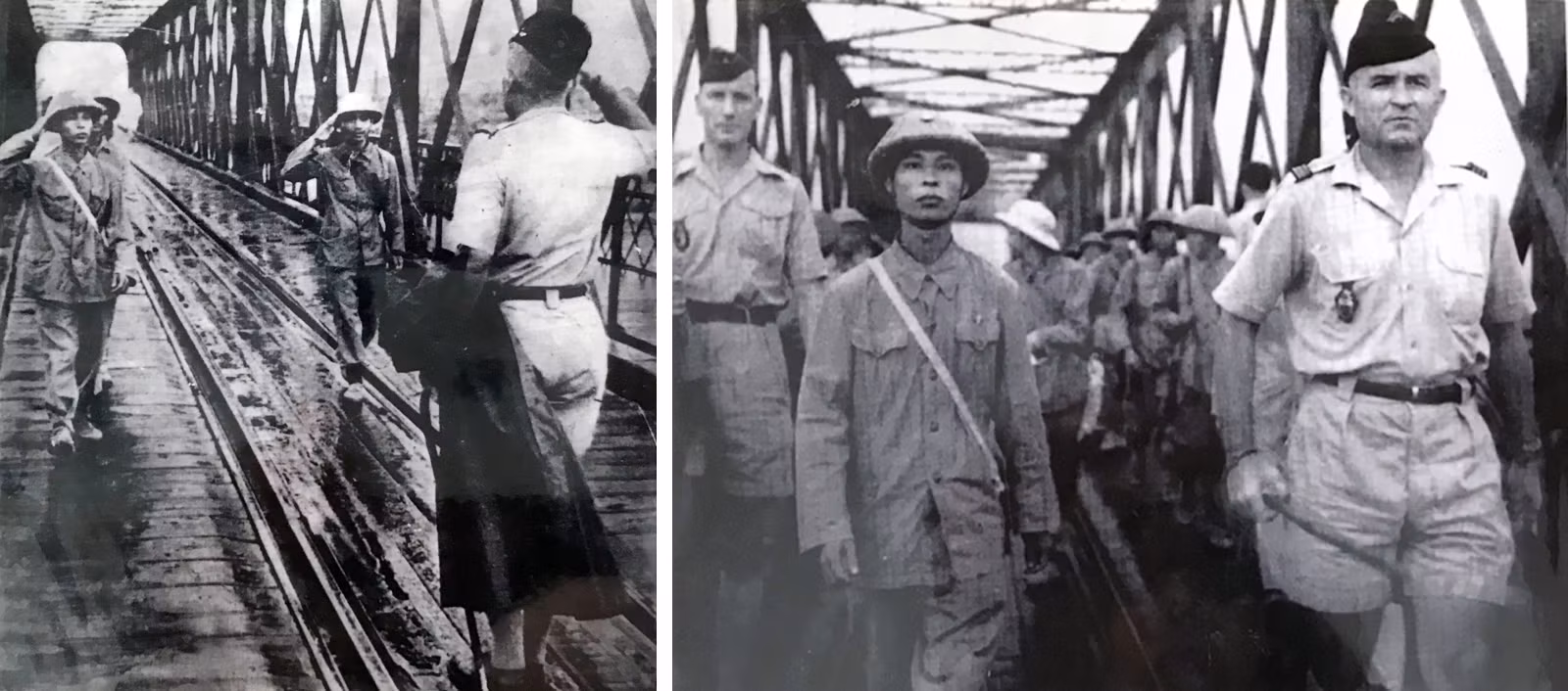 Quan ba Pháp chào đón Tiểu đoàn Bình Ca sáng 8/10/1954. Ảnh: Tư liệu
