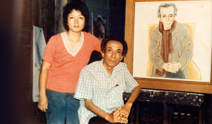 Họa sĩ Nguyễn Thị Hiền và cha mình - nhà văn Kim Lân.
