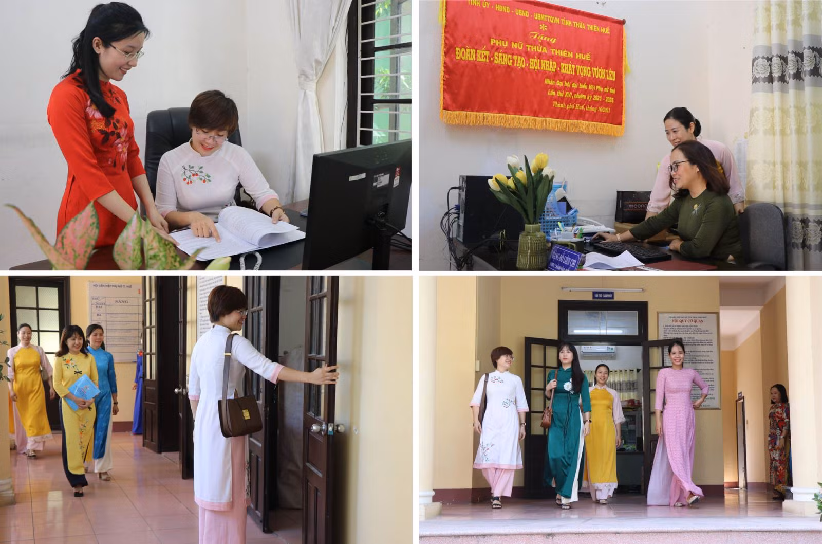 Hình ảnh phụ nữ Huế nơi công sở với chiếc áo dài xuất hiện nhiều trong thời gian gần đây.