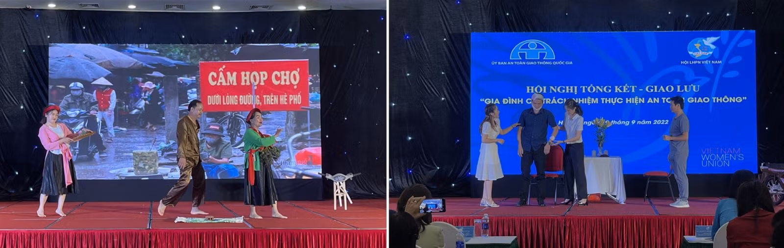 Giao lưu sân khấu hóa tuyên truyền an toàn giao thông của các Hội liên hiệp phụ nữ.