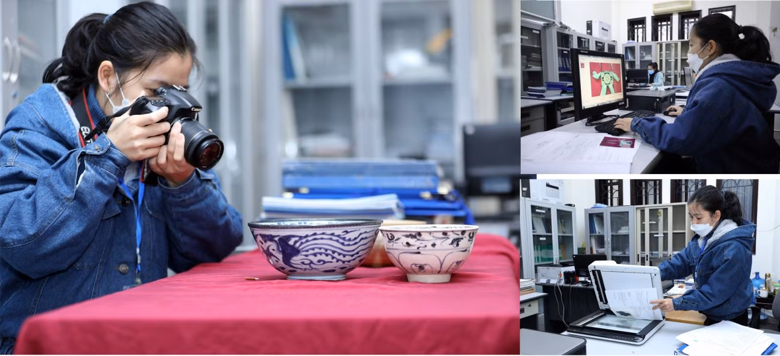 Cán bộ Bảo tàng tỉnh Lạng Sơn chụp ảnh hiện vật và lưu trữ để làm công tác số hóa.