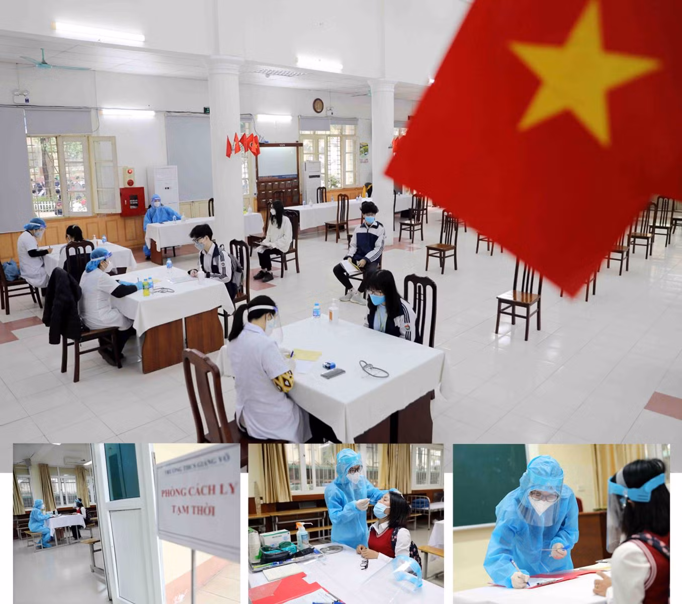 Nhân viên y tế kiểm tra sức khỏe, tuyên truyền, hướng dẫn học sinh thực hiện tốt 5K và cập nhật thông tin tình hình sức khỏe khi học sinh trở lại trường học.