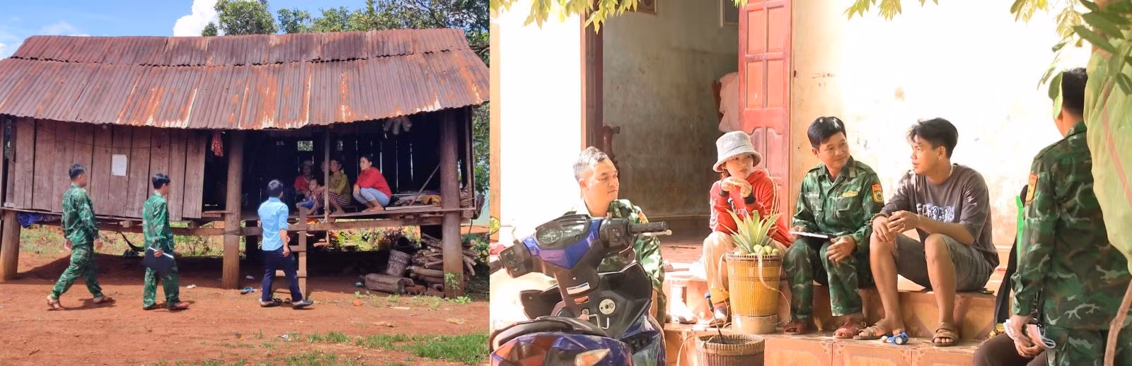 Lực lượng chức năng nắm bắt thông tin và tuyên truyền đến dân làng Kloong ở xã biên giới Ia O, huyện Ia Grai.
