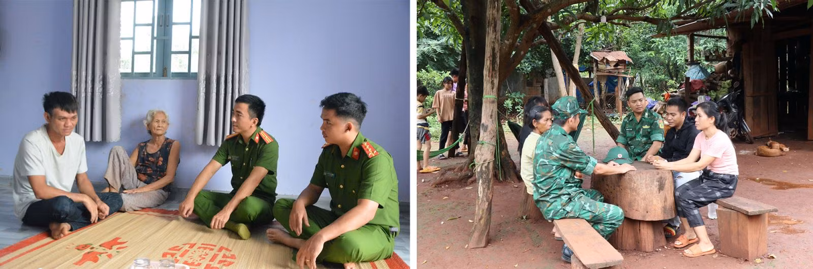 Công an xã và lực lượng biên phòng thăm hỏi, động viên các gia đình nạn nhân sau khi trở về địa phương.