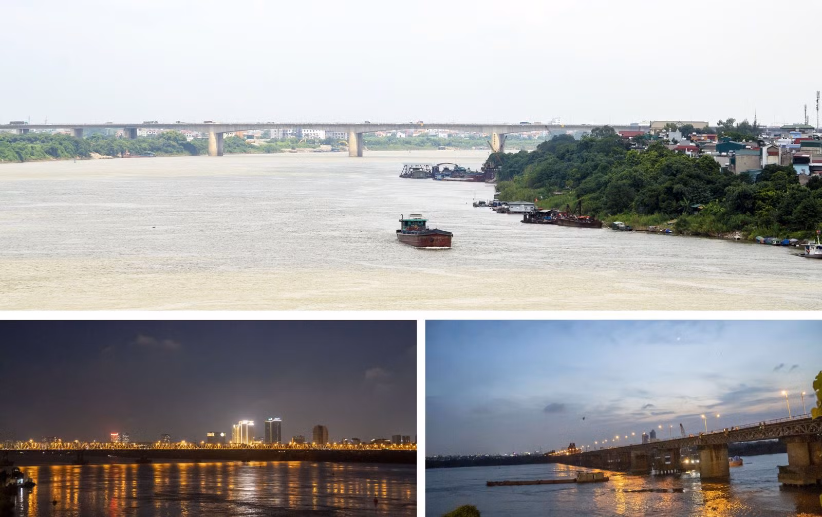 Những cây cầu bắc qua sông Hồng tạo thuận lợi cho giao thông, phát triển kinh tế - xã hội hai bên bờ.