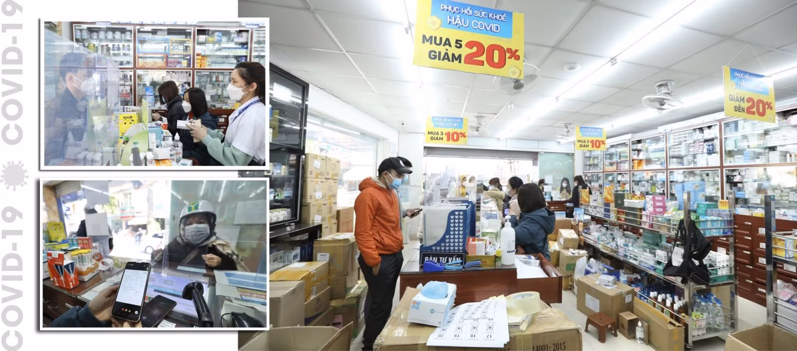 Người dân đến tìm hiểu và mua thuốc Molnupiravir điều trị COVID-19 tại cửa hàng thuốc Long Châu (Hà Nội).