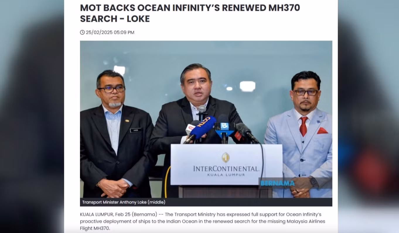 Malaysia nối lại tìm kiếm máy bay MH370