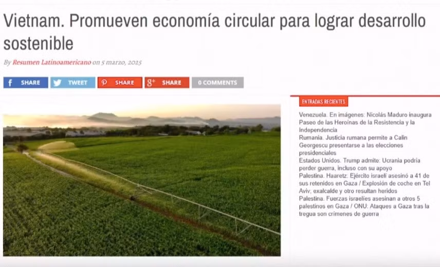 Báo chí Argentina đề cao định hướng kinh tế tuần hoàn của Việt Nam