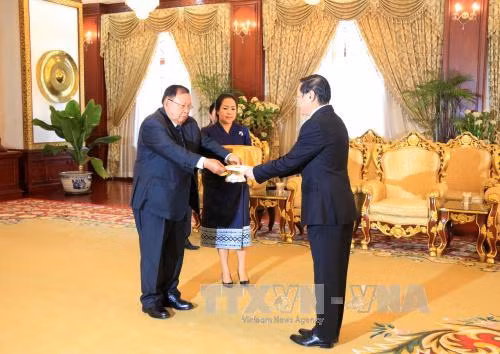 Đại sứ Việt Nam trình quốc thư lên Chủ tịch nước CHDCND Lào ảnh 1