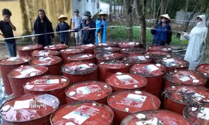 Điều tra vụ đổ trộm 11 thùng phuy chất lỏng ra bờ sông Đáy 