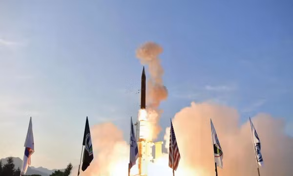 Tên lửa đánh chặn đạn đạo ngoài khí quyển Arrow-3. Ảnh: Bộ Quốc phòng Israel