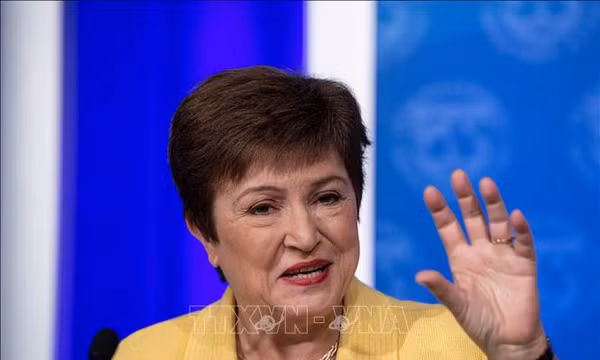 Tổng Giám đốc IMF Kristalina Georgieva phát biểu tại cuộc họp báo ở Washington, DC, Mỹ. Ảnh tư liệu: AFP/TTXVN (Không được phép sử dụng, chia sẻ bởi bên thứ ba)