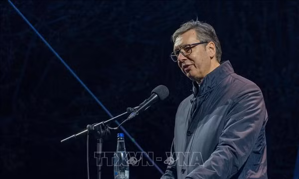 Tổng thống Serbia Aleksandar Vucic phát biểu tại một sự kiện ở Vranje. Ảnh: THX/TTXVN phát