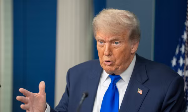Tổng thống Mỹ Donald Trump phát biểu họp báo tại Nhà Trắng. Ảnh: THX/TTXVN 