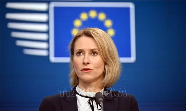 Đại diện cấp cao về chính sách an ninh và đối ngoại của Liên minh châu Âu (EU) Kaja Kallas trong cuộc họp báo tại Brussels, Bỉ. Ảnh: Anadolu Agency/TTXVN