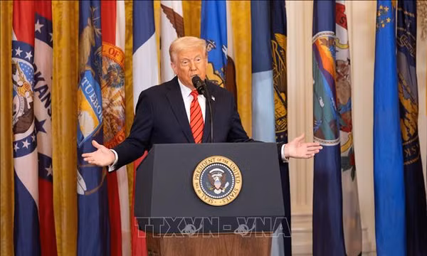 Tổng thống Mỹ Donald Trump phát biểu tại một sự kiện ở Nhà Trắng ngày 20/3/2025. Ảnh: THX/TTXVN