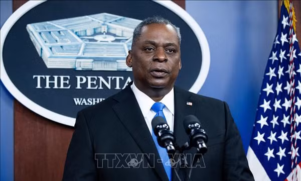 Bộ trưởng Quốc phòng Mỹ Lloyd Austin phát biểu tại Washington, D.C. Ảnh: AFP/TTXVN (Không được phép sử dụng, chia sẻ bởi bên thứ ba)
