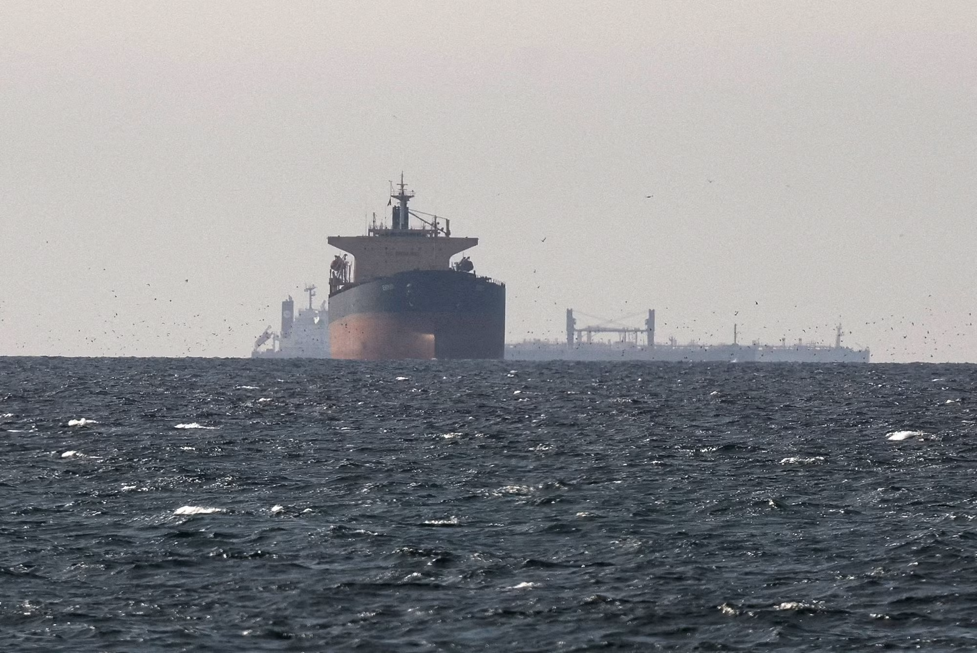 Tàu chở hàng tại eo biển Hormuz. Ảnh: THX/TTXVN