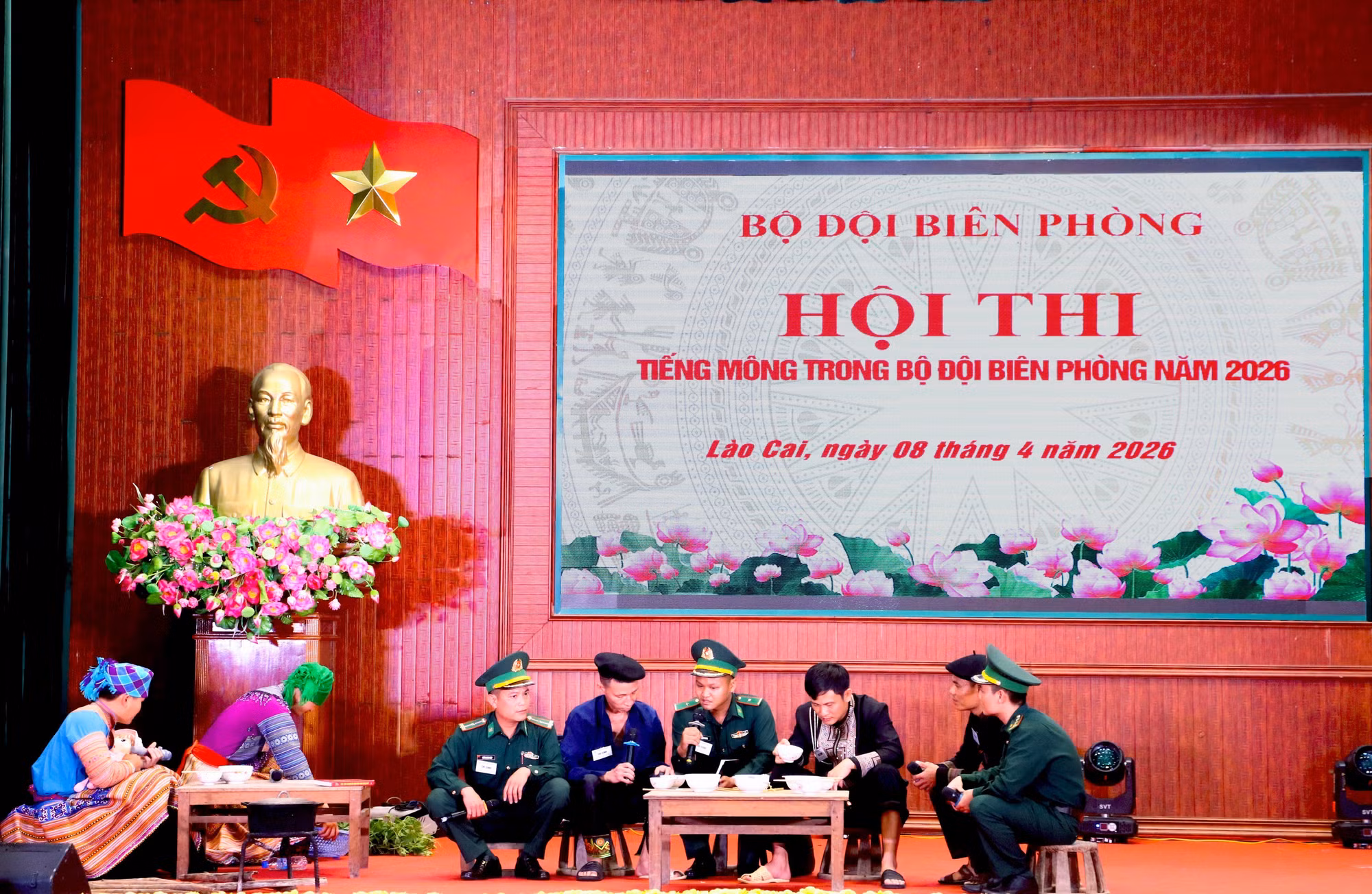 Đội Bộ đội Biên phòng tỉnh Lai Châu với phần thi Tiểu phẩm tuyên truyền. Ảnh: TTXVN phát