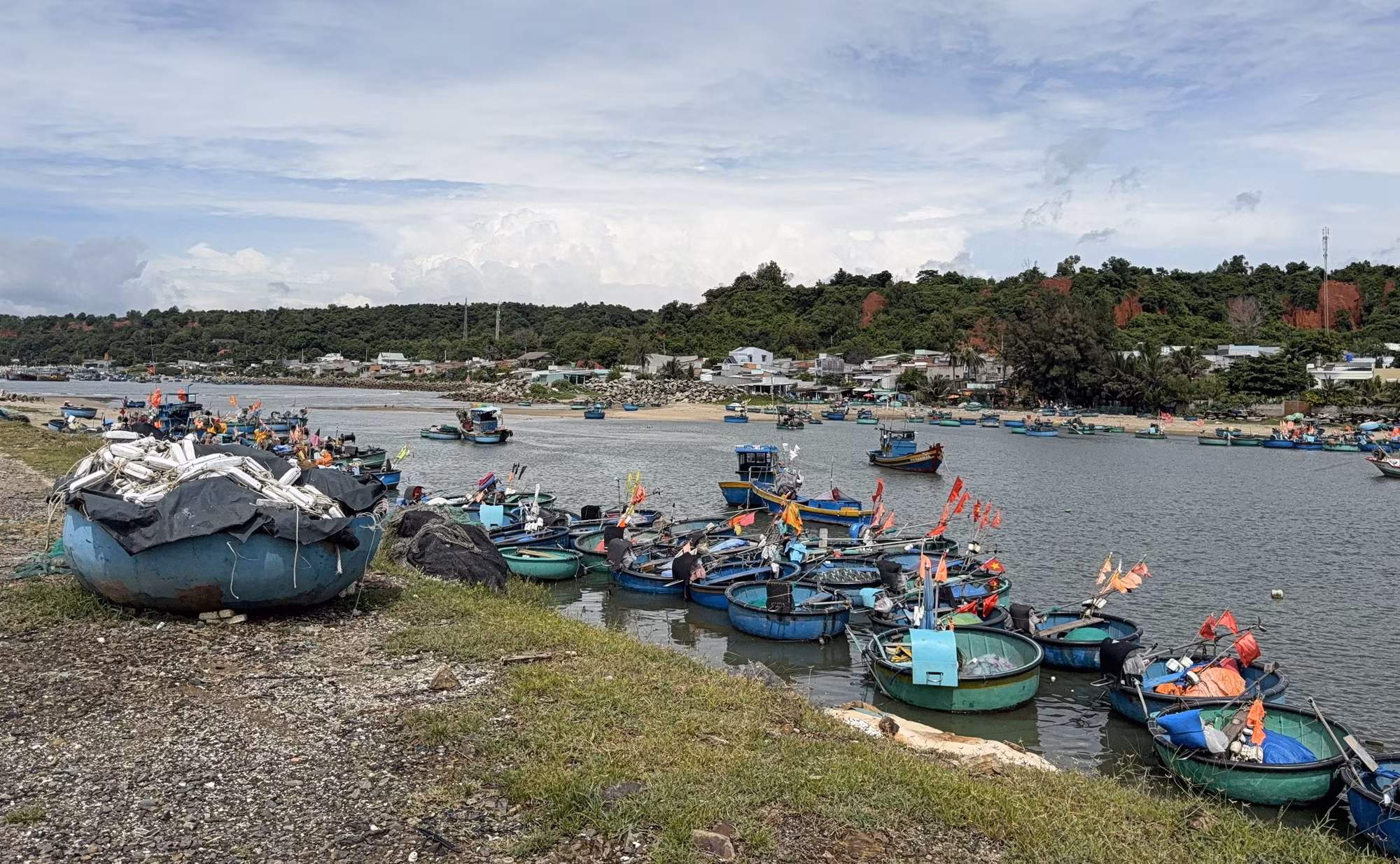 Nơi neo đậu thuyền thúng ở làng chài phường Tiến Thành, tỉnh Lâm Đồng.