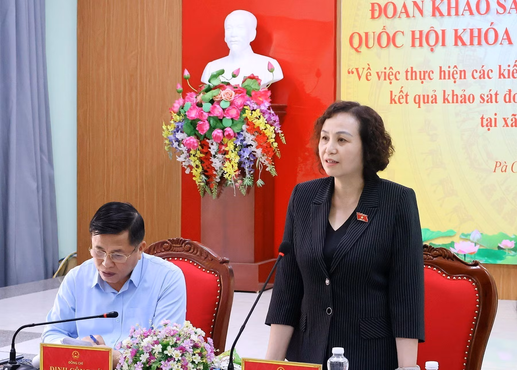 Đồng chí Cao Thị Xuân, Phó Chủ tịch Hội đồng Dân tộc của Quốc hội phát biểu tại buổi làm việc.