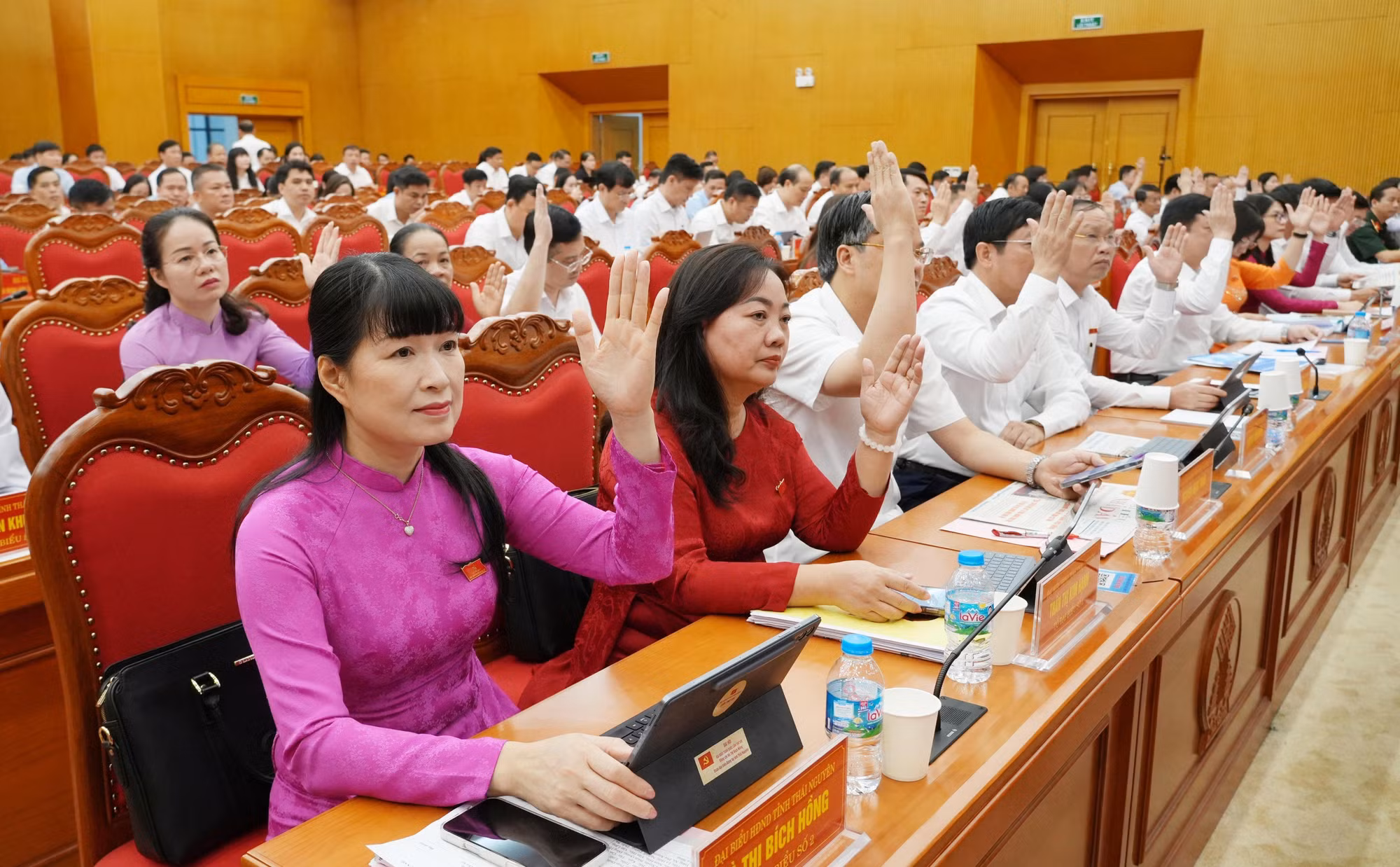 Các đại biểu biểu quyết thông qua nghị quyết tại Kỳ họp. Ảnh: Hoàng Nguyên/TTXVN