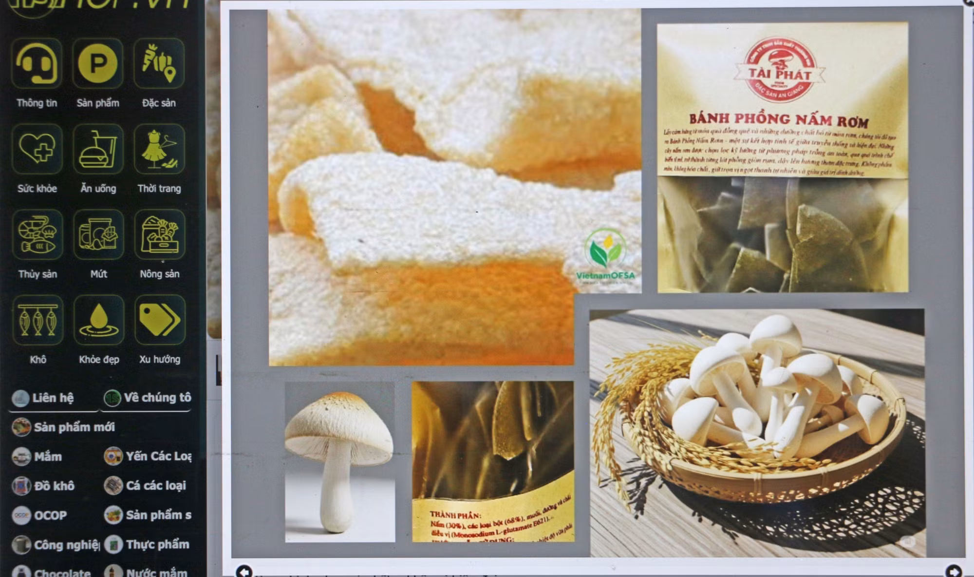 Sản phẩm bánh phòng nấm rơm Tài Phát của chị Yến đã có mặt trên các sàn thương mại điện tử.