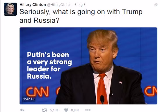 Bà Hillary bị chỉ trích vì đăng video về quan hệ của Trump với ông Putin ảnh 1