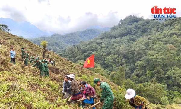 Bộ đội Biên phòng tỉnh Lai Châu giúp dân bản Ngài Thầu, xã Sì Lờ Lầu triển khai mô hình trồng rau xanh theo hướng tập trung, an toàn.