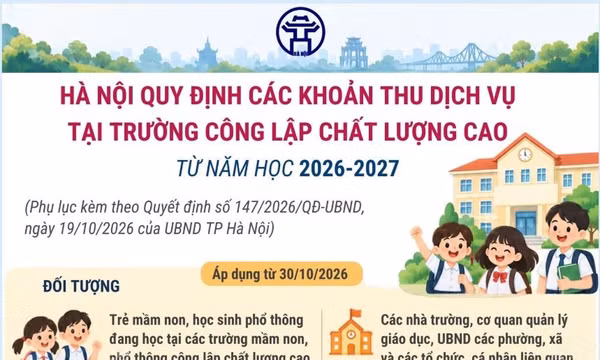 Hà Nội quy định các khoản thu dịch vụ tại trường công lập chất lượng cao từ năm học 2026-2027