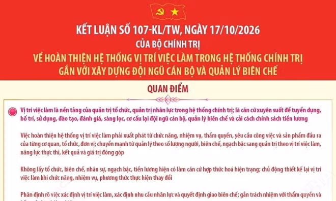 Một số nội dung chính của Kết luận số 107-KL/TW về vị trí việc làm