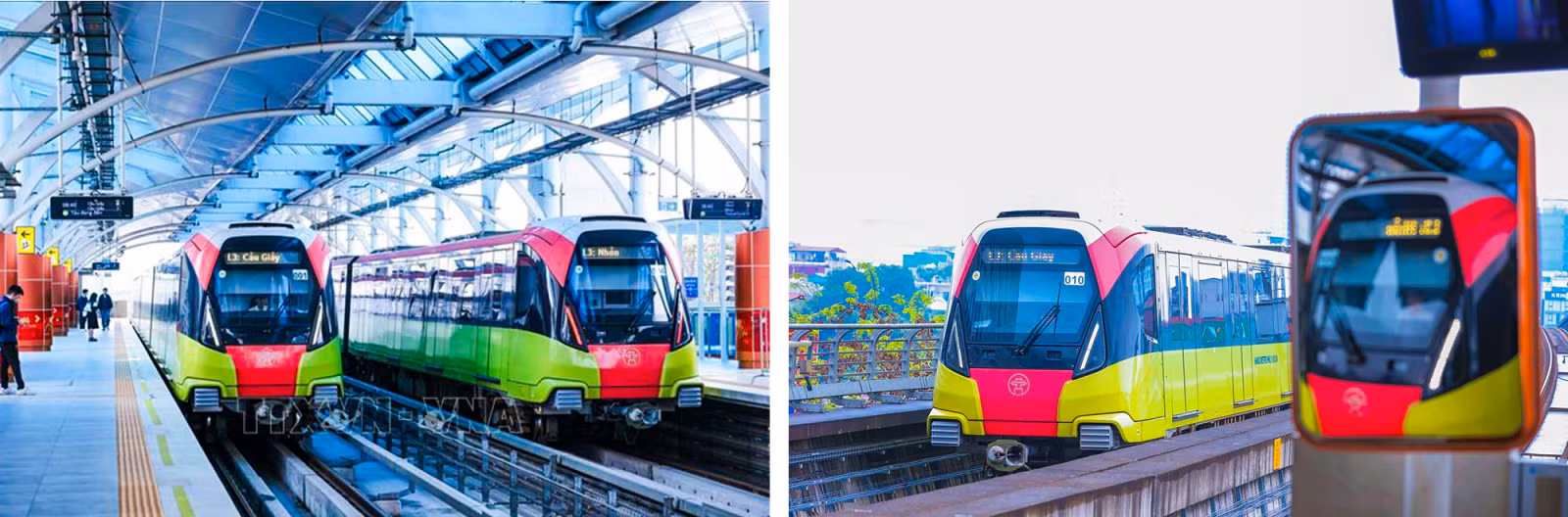 Hà Nội đang khai thác hiệu quả hai tuyến đường sắt đô thị: Tuyến 2A: Cát Linh - Hà Đông và tuyến Nhổn - Cầu Giấy.