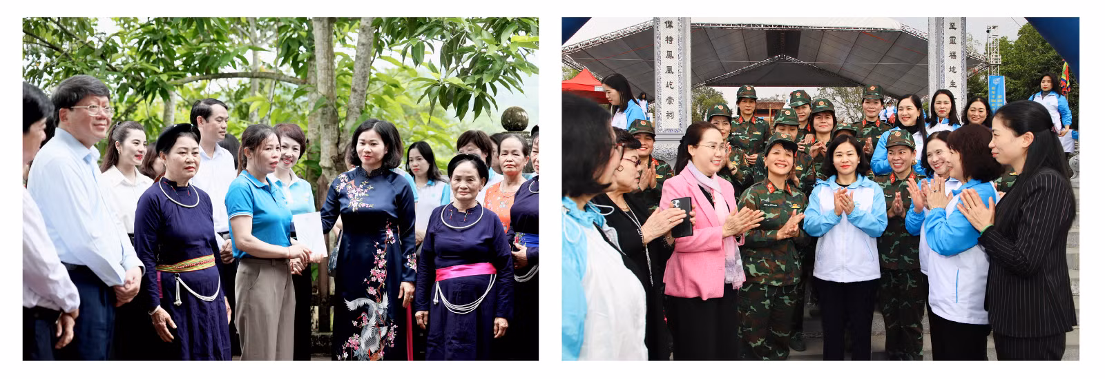 Đồng chí Nguyễn Thị Tuyến, Ủy viên Trung ương Đảng, Phó Chủ tịch Ủy ban Trung ương Mặt trận Tổ quốc Việt Nam, Chủ tịch Hội Liên hiệp Phụ nữ Việt Nam, trò chuyện với cán bộ, hội viên, phụ nữ tại xã Tân Trào (tỉnh Tuyên Quang), Hội LHPN tỉnh Hưng Yên và TP Hải Phòng (Hải Dương cũ).