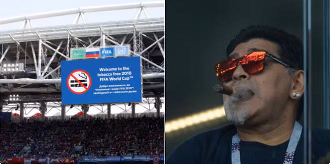 WORLD CUP 2018: Maradona phân biệt chủng tộc, hút xì gà trên khán đài bất chấp lệnh cấm ảnh 1