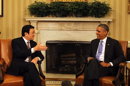 Chủ tịch nước Trương Tấn Sang hội đàm với Tổng thống Barack Obama ảnh 1