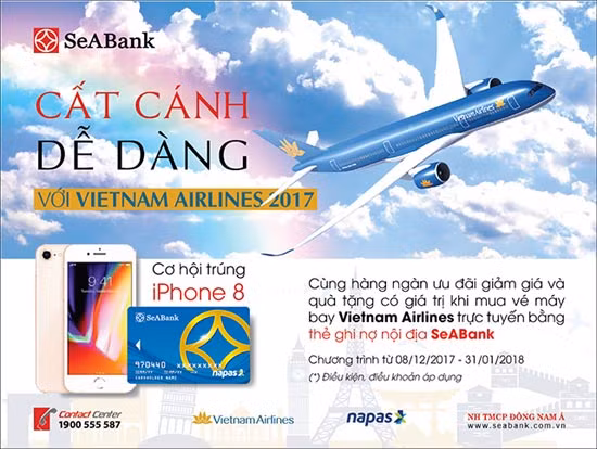 Giảm 15% giá vé máy bay và tặng Iphone 8 cho chủ thẻ SeABank ảnh 1