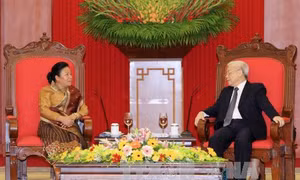 Tổng Bí thư tiếp đoàn Ban Đối ngoại Trung ương Đảng CNDM Lào 