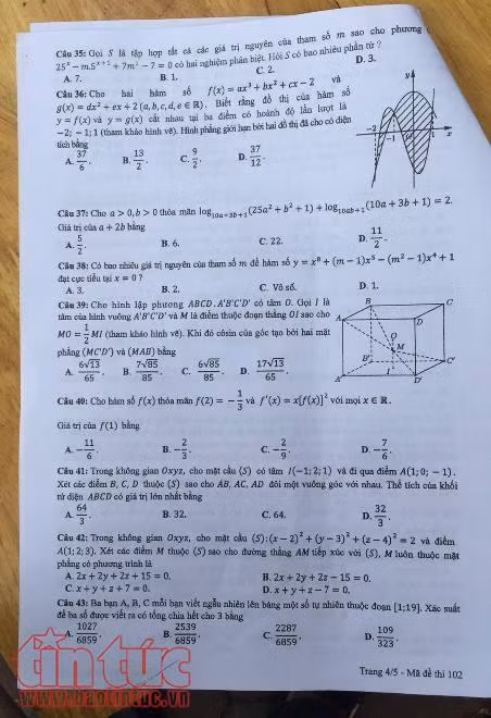 Toàn bộ đề thi môn Toán kỳ thi THPT quốc gia 2018 ảnh 4