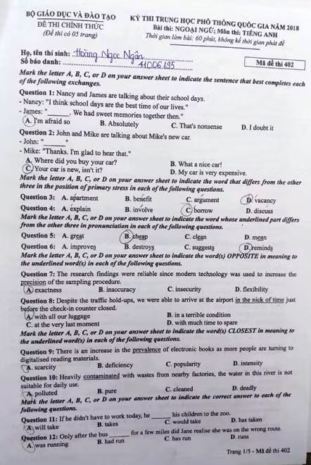 Môn thi tiếng Anh kỳ thi THPT Quốc gia: Đề ưu tiên và đáp án 24 mã đề tiếng Anh ảnh 1