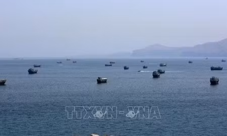 Tàu thuyền trên eo biển Hormuz, ngày 20/6/2026. Ảnh: THX/TTXVN phát 