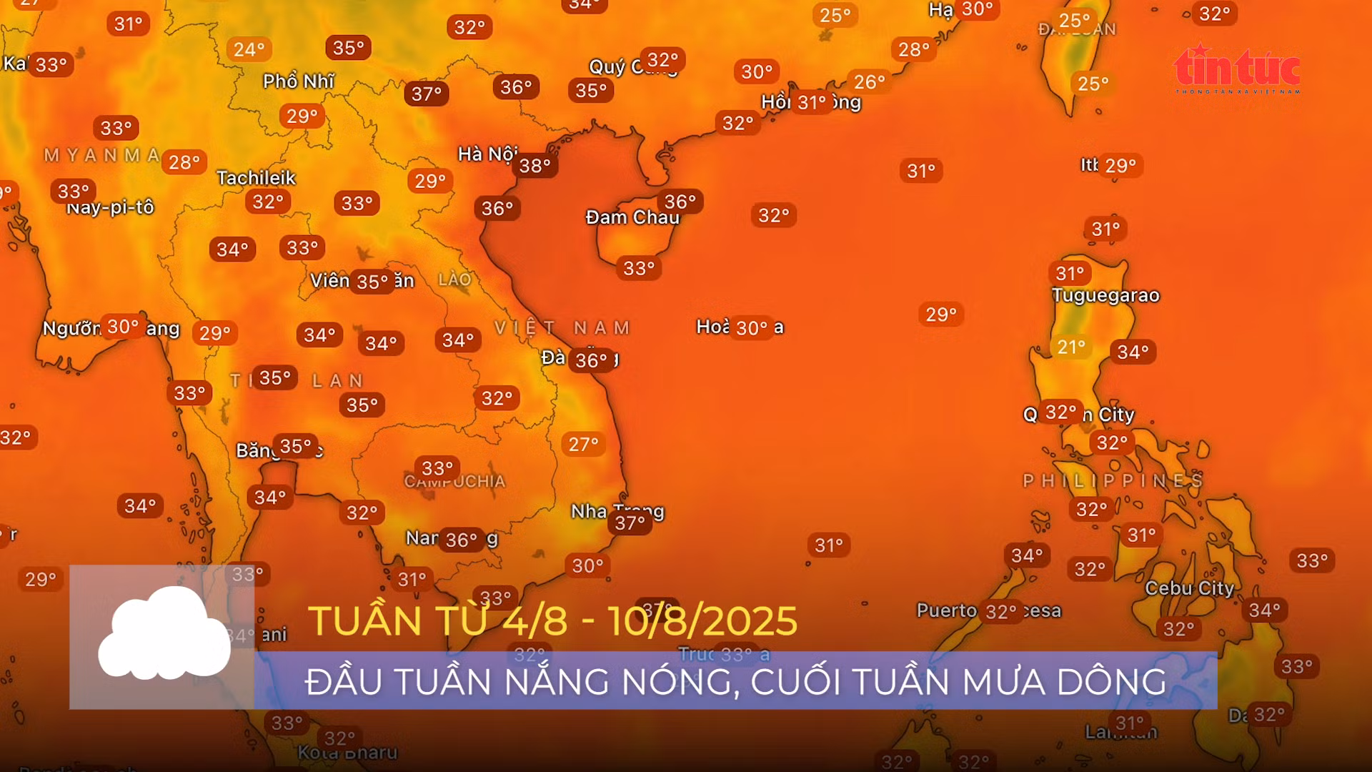Thời tiết tuần từ 4 - 10/8: Nắng cháy đầu tuần, mưa dông cực đoan cuối tuần