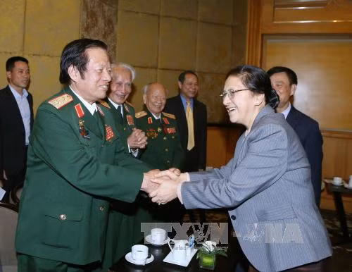 Đoàn Trung ương Hội hữu nghị Việt Nam-Lào đến chào Chủ tịch Quốc hội Lào ảnh 1