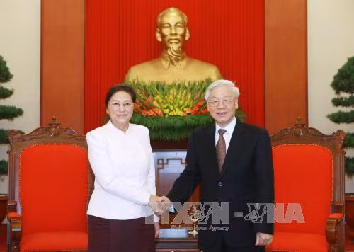 Tổng Bí thư Nguyễn Phú Trọng tiếp Chủ tịch Quốc hội Lào Pany Yathotou ảnh 1