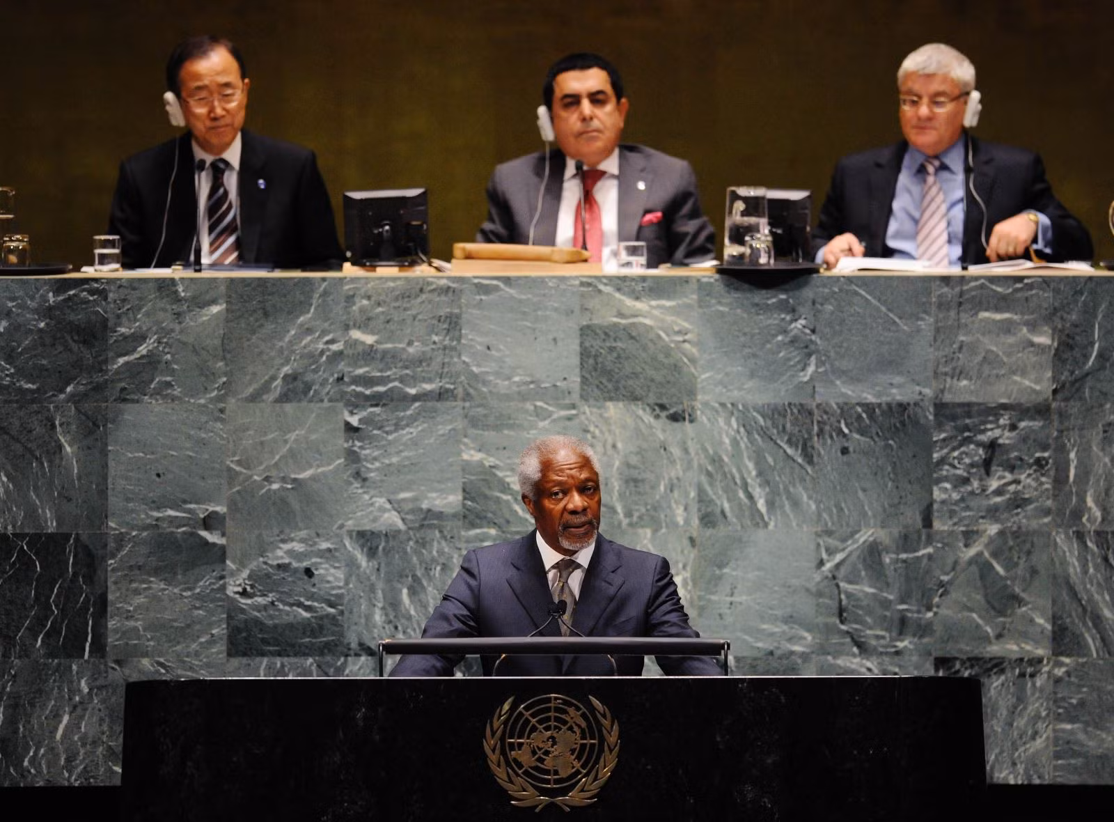Ông Kofi Annan phát biểu tại trụ sở LHQ tại New York ngày 7/6/2012 khi là đặc phái viên chung LHQ-Liên đoàn Arab về Syria. Ảnh: THX/TTXVN