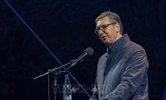 Tổng thống Serbia Aleksandar Vucic phát biểu tại một sự kiện ở Vranje. Ảnh: THX/TTXVN phát