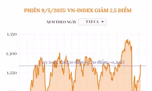 Phiên 9/5/2025: VN-Index giảm 2,5 điểm