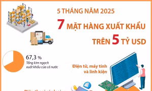 5 tháng năm 2025: 7 mặt hàng xuất khẩu trên 5 tỷ USD