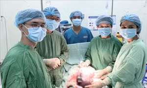 Cứu sống mẹ con sản phụ tiền sản giật nặng do khối u nang buồng trứng khổng lồ