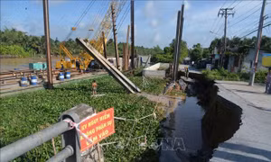 Đồng Tháp khẩn trương khắc phục sạt lở trên huyện lộ 34